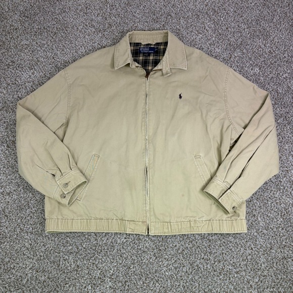 Polo Ralph Lauren Other - Polo Ralph Lauren Mens XL Harrington Jacket Tan Khaki Plaid Lined Cotton Twill